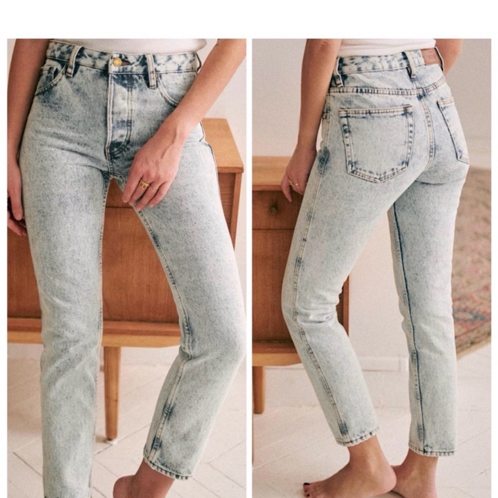 Sezane Light Acid-Wash Blue Ankle Jeans